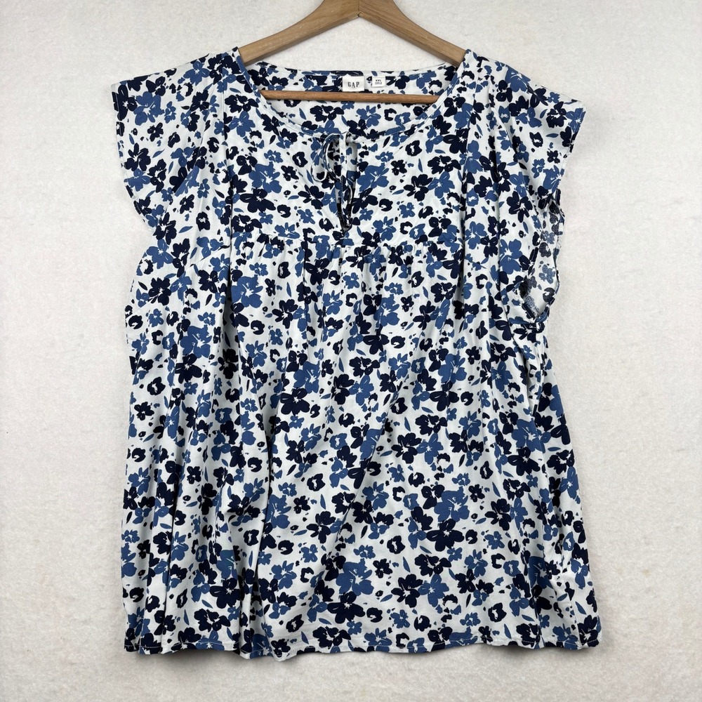 Gap Blouse Womens XXL Floral Tie Neck Flutter Sleeve Cottagecore